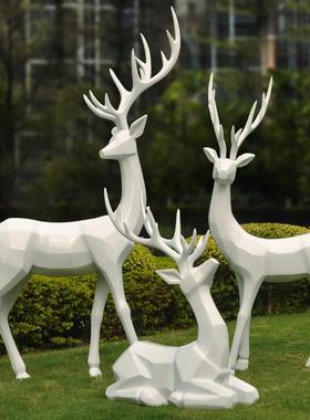 鹿雕塑摆件几何块面玻璃钢新中式动物雕像户外园林景观售后楼装饰