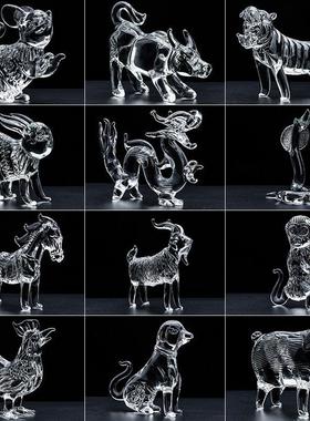 水晶12十二生肖鼠牛虎兔龙蛇马羊猴鸡狗猪客厅工艺礼品摆饰生肖装