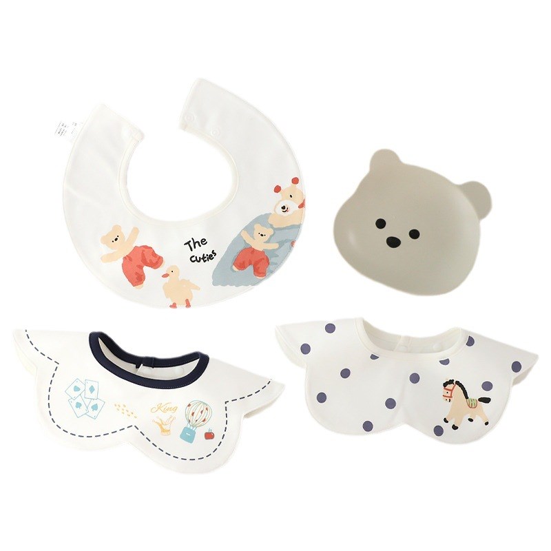 Baby bibs, baby cartoon embroidery waterproof bibs, newborn combed cotton saliva napkins, children's bibs, eating pockets