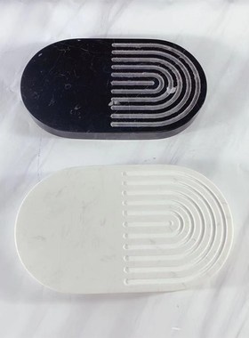 北欧黑白大理石托盘样板房装饰客厅茶几桌面收纳几何条纹托盘