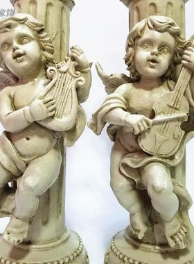 欧式复古罗马柱天使烛台摆件婚礼迎宾区花艺摄影道具橱窗装饰摆设
