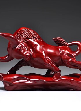 黑檀实木质雕刻牛摆件动物生肖牛气冲天红木家居办公室装饰工艺品