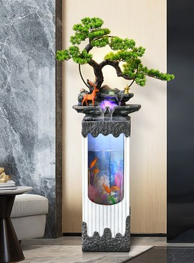 新中式假山流水鱼缸摆件循环水客厅电视柜旁落地摆件装饰乔迁礼品