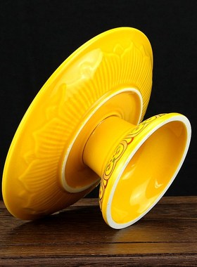 陶瓷果盘供盘 浮雕盘子 彩绘莲花水果盘水果供盘供具家居摆件贡品