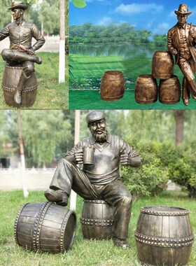玻璃钢西部牛仔人物雕塑西方音乐啤酒小镇狂欢节酒桶装饰户外摆件