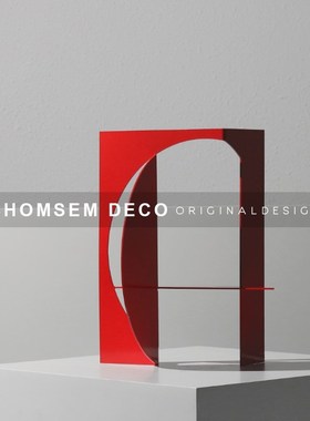 现代样板间轻奢红色几何金属艺术摆件客厅书房博古架玄关柜工艺品