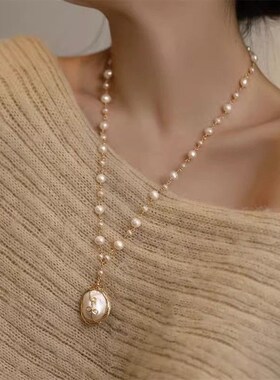 优选新款缠丝大珍珠流苏项链小众设计高级感毛衣项链2023年爆款女