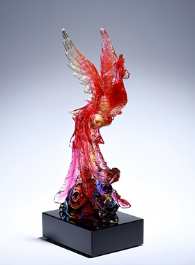 洪剧堂凤舞九天凤凰琉璃乔迁摆件