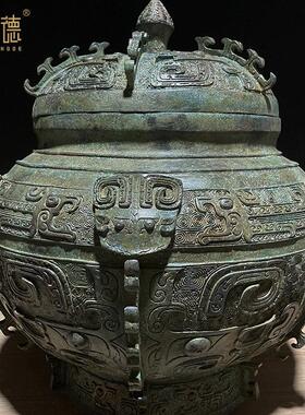 仿古青铜器皿方罍中式客厅玄关落地摆件古玩收藏博物馆复制定做