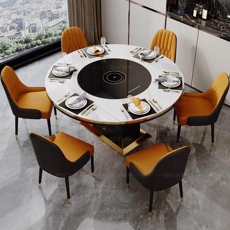 国补多功能电磁炉岩板餐桌家用内嵌转盘轻奢简约伸缩折叠方圆两用,淘宝优惠券,粉丝福利购,淘宝优惠卷