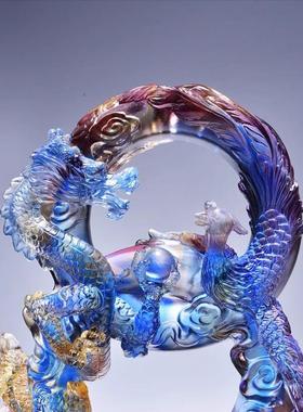 威弗列德客厅上档次寓意好的结婚礼物送新人新婚贺礼琉璃龙凤摆件