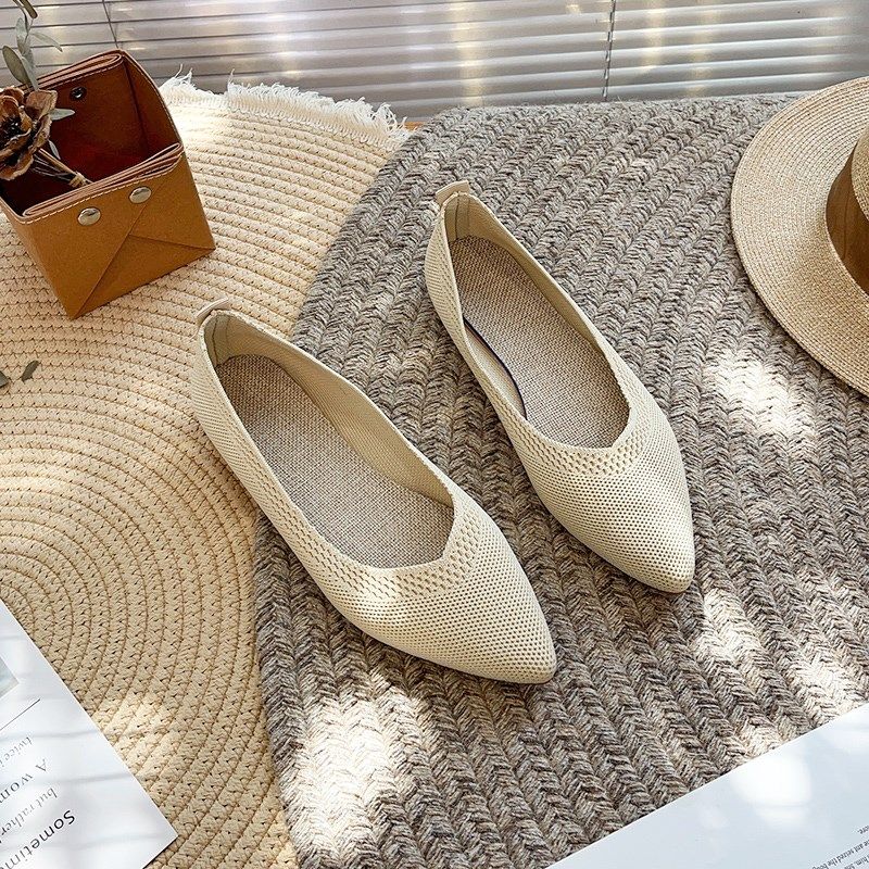 花漾小姐~气质尖头飞织镂空透气一脚蹬软底豆豆鞋女单鞋通勤瓢鞋,淘宝优惠券,粉丝福利购,淘宝优惠卷