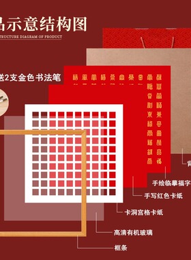 实木百福图手写diy手工r绘写97临摹100宫格相框架福字画框新年礼
