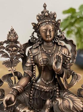 尼泊尔工艺纯铜藏传财神佛母财源天母佛像摆件紫铜家居供奉民族风