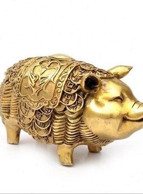 猪摆件纯铜招财 十二生肖猪铜猪工艺品客厅电视柜酒柜装饰品金猪