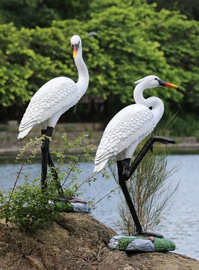 户外仿真仙鹤玻璃钢雕塑花园景观水池假山庭院装饰丹顶鹤白鹭摆件