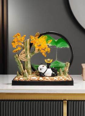 熊猫流沙画摆件节节高升招财进宝办公室高档客厅乔迁文创开业礼物