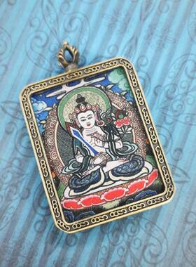 藏传大守护神唐卡吊坠 旅游纪念随身铜色嘎乌盒本命佛小唐卡挂坠