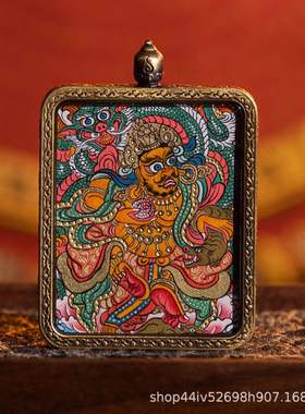 西藏热贡纯手绘唐卡黄财神十二生肖八大守护文殊菩萨本命佛牌吊坠