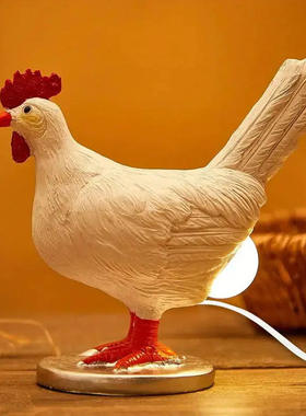 新款创意树脂品仿真白色下蛋鸡小夜灯头新奇卧室家居摆件