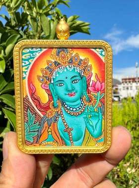 拉萨发货西藏纯手绘唐卡绿度母合集尼泊尔嘎乌盒设计感毛衣夏吊坠