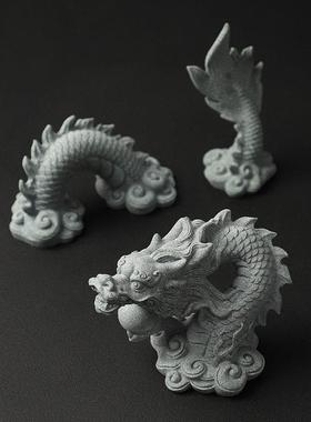 新中式祥龙盆景微景观假山水陆缸鱼缸造景老物件小摆件手工工艺品