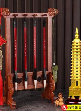 文昌毛笔4支+十三层文昌塔木质笔架学生书桌办公摆件刻诗人布局位