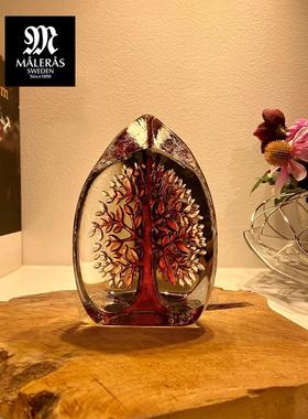 瑞典Maleras红色幸福树晶质玻璃摆件乔迁新婚礼物客厅玄关装饰品