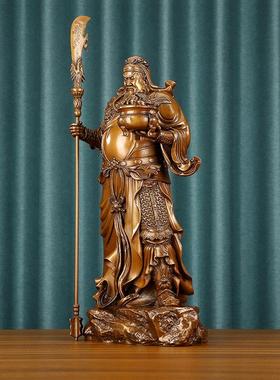 铜欣祥紫铜武财神摆件立刀托元宝关公像关羽关二爷家居开业礼品