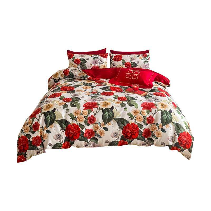 欧式婚庆四件组大红色床单被套奢华新婚全棉结婚床上用品,淘宝优惠券,粉丝福利购,淘宝优惠卷