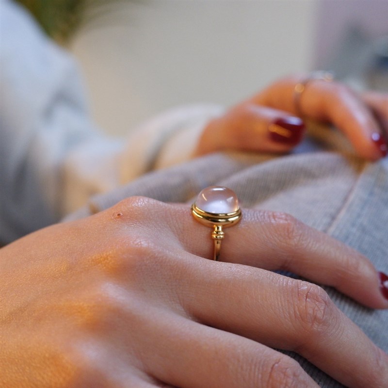 10*12mm large ring face gold high-end jewelry crystal jewelry natural rose quartz hibiscus stone ring for women