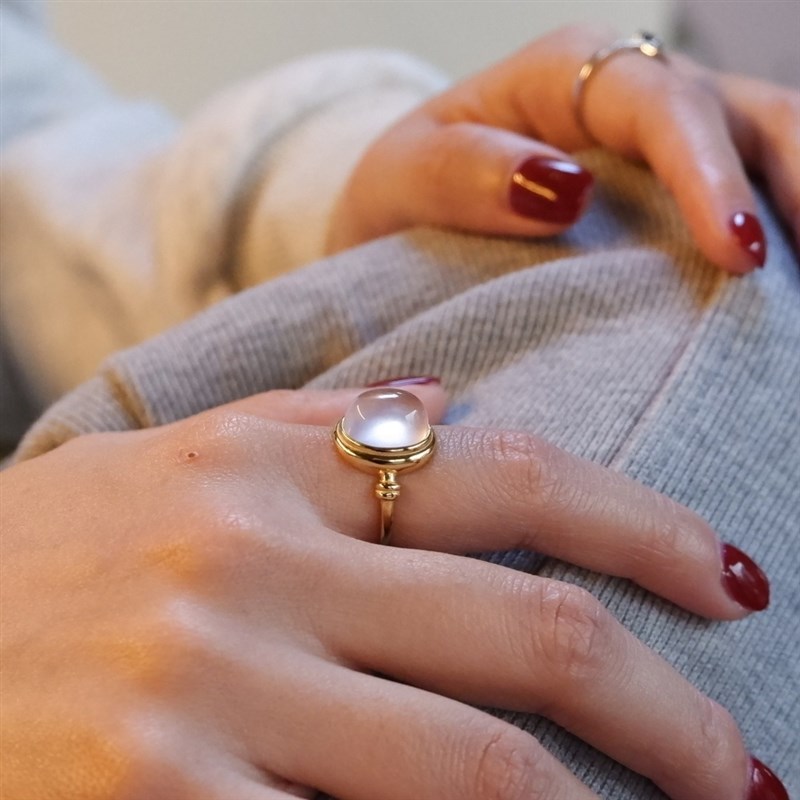 10*12mm large ring face gold high-end jewelry crystal jewelry natural rose quartz hibiscus stone ring for women