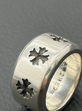 s925纯银克罗伈复古宽十字花戒指男女欧美个性嘻哈霸气指环经典款