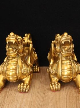 纯铜貔貅摆件一对客厅办公室铜皮丘工艺品桌面家居摆设招财皮休