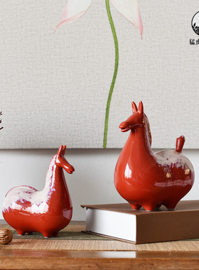 新中式陶瓷唐马摆件客厅茶几玄关书房电视柜样板间富贵马软装饰品