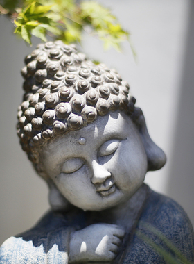 花盆禅意小佛像庭院子摆件多肉造景中式铜钱草创意花园阳台装饰品