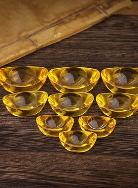 黄水晶纯铜包邮摆件聚宝盆配件家居开业礼品创意琉璃金元宝饰品