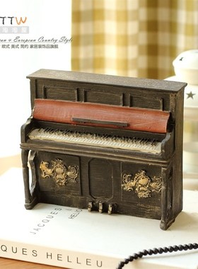 美式乡村复古奶茶服装店铺橱窗陈列家居装饰品酒吧咖啡馆钢琴摆件