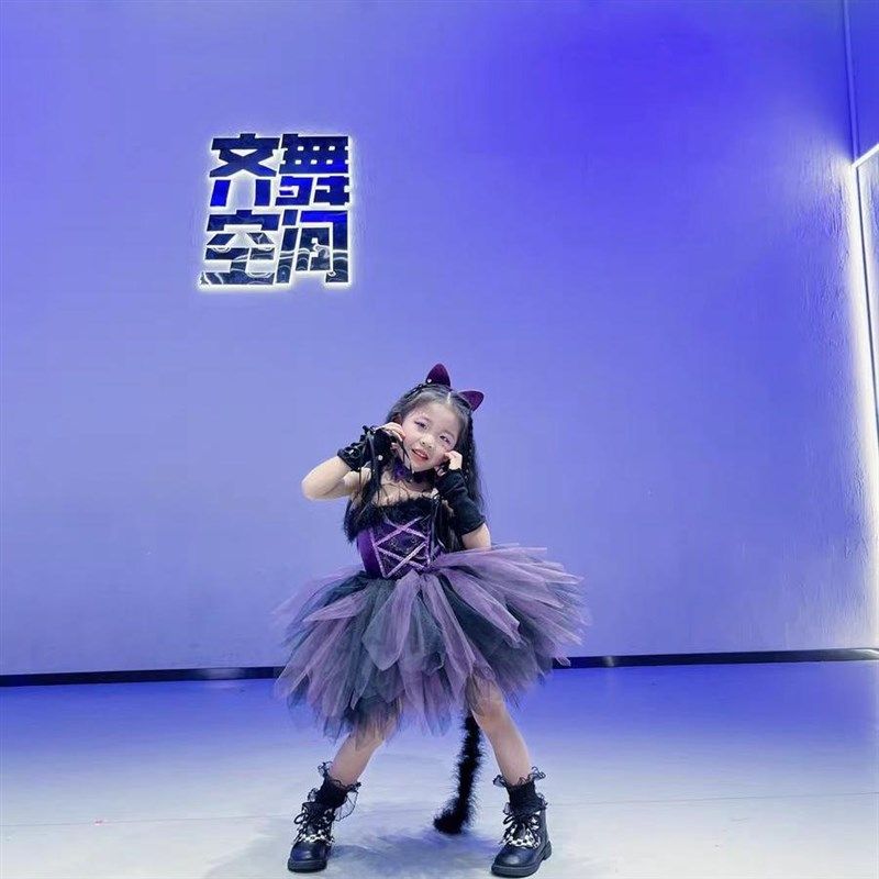 女童小猫咪装扮演出服装儿童爱跳舞的小怪兽学猫叫表演服蓬蓬纱裙 - 图3