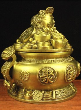 纯铜聚宝盆金蟾带盖家用铜摆件客厅家居客厅工艺品桌面开业送礼品