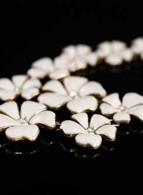 中古白色珐琅滴釉花项链