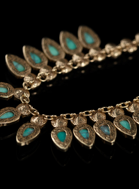 中古镀金蓝松石水晶钻项链