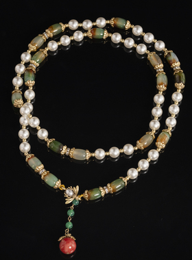 复古镀金天然石玛瑙贝珠项链