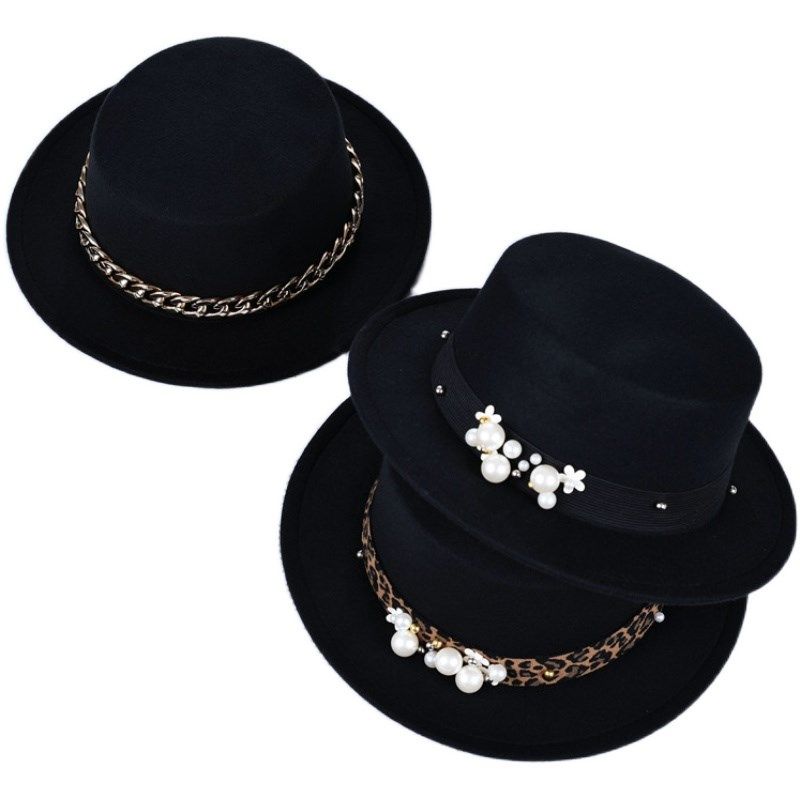 儿童英伦秋冬毛呢帽复古宽檐平顶爵士帽黑色羊毛小礼帽亲子毛毡帽,淘宝优惠券,粉丝福利购,淘宝优惠卷