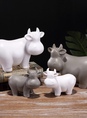 北欧简约黑白牛动物摆件 家具摆设家居装饰品陶瓷礼物工艺品