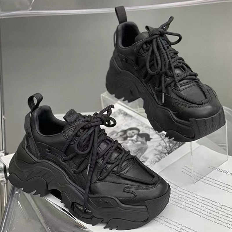 厚底老爹鞋男女款2024新款春季软底内增高鞋10CM小个子休闲运动鞋 - 图1