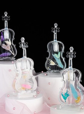 创意干花入油发光小提琴小夜灯星星灯油滴笔插液体流沙细闪摆件厂