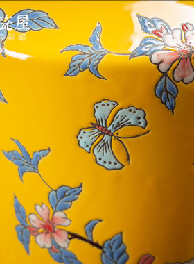 高档新中式古典陶瓷储物罐装饰罐黄色手绘彩绘客厅茶几田园摆件