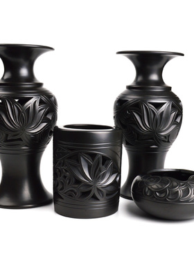 邯郸特产纯手工陶瓷陶器工艺品家居装饰品摆件实用黑陶四件套套装