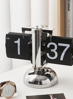 创意翻页机械时钟卧室书桌面科技感摆件家居客厅办公室书柜装饰品